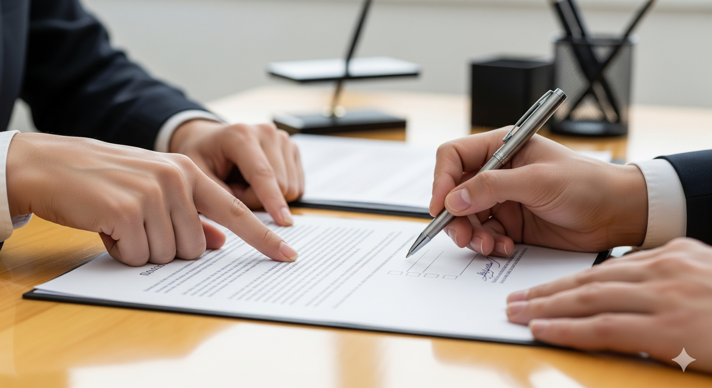 A magnifying glass over a real estate contract, symbolizing the crucial due diligence a New York attorney provides for buyers and sellers.