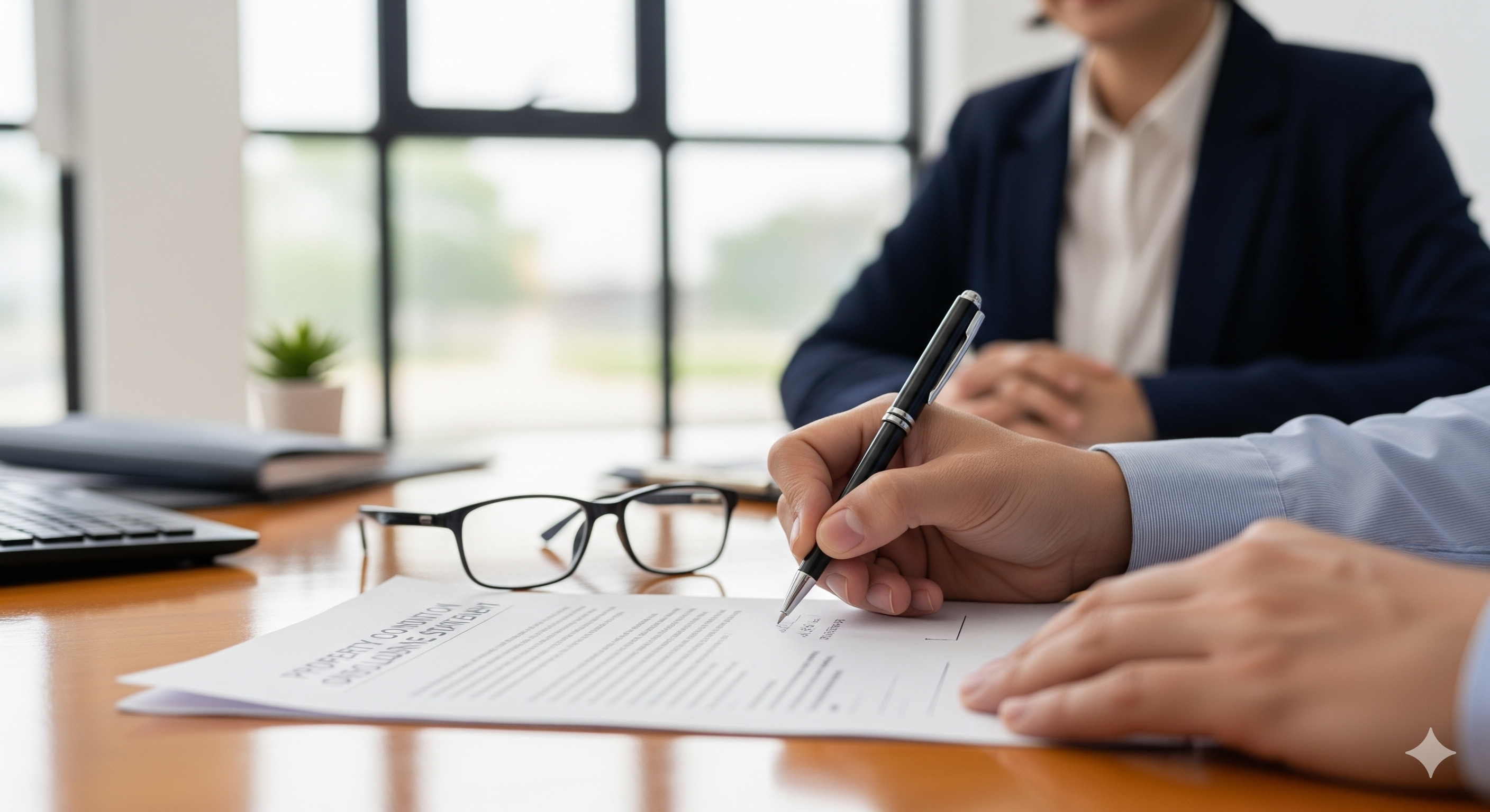 A home seller signing the New York Property Condition Disclosure Statement, a legal requirement for selling a home in the Hudson Valley