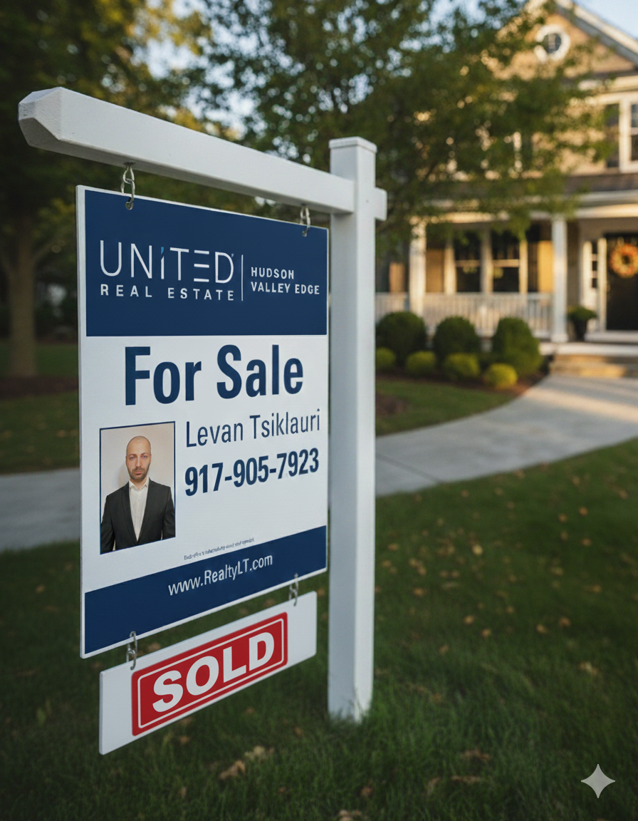 A real estate sign with a 