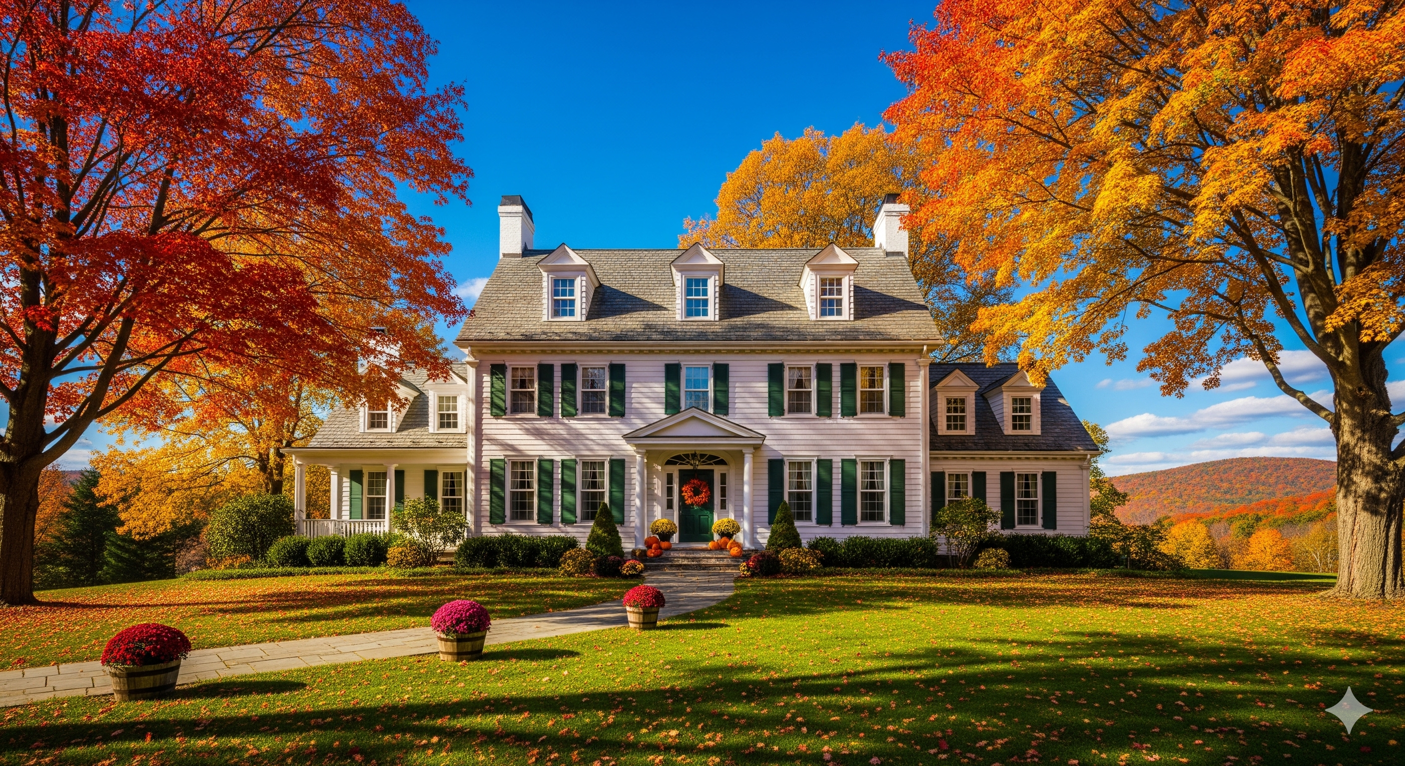 A split-screen image of a Hudson Valley home in fall and winter, representing the need for a seasonal home maintenance checklist.
