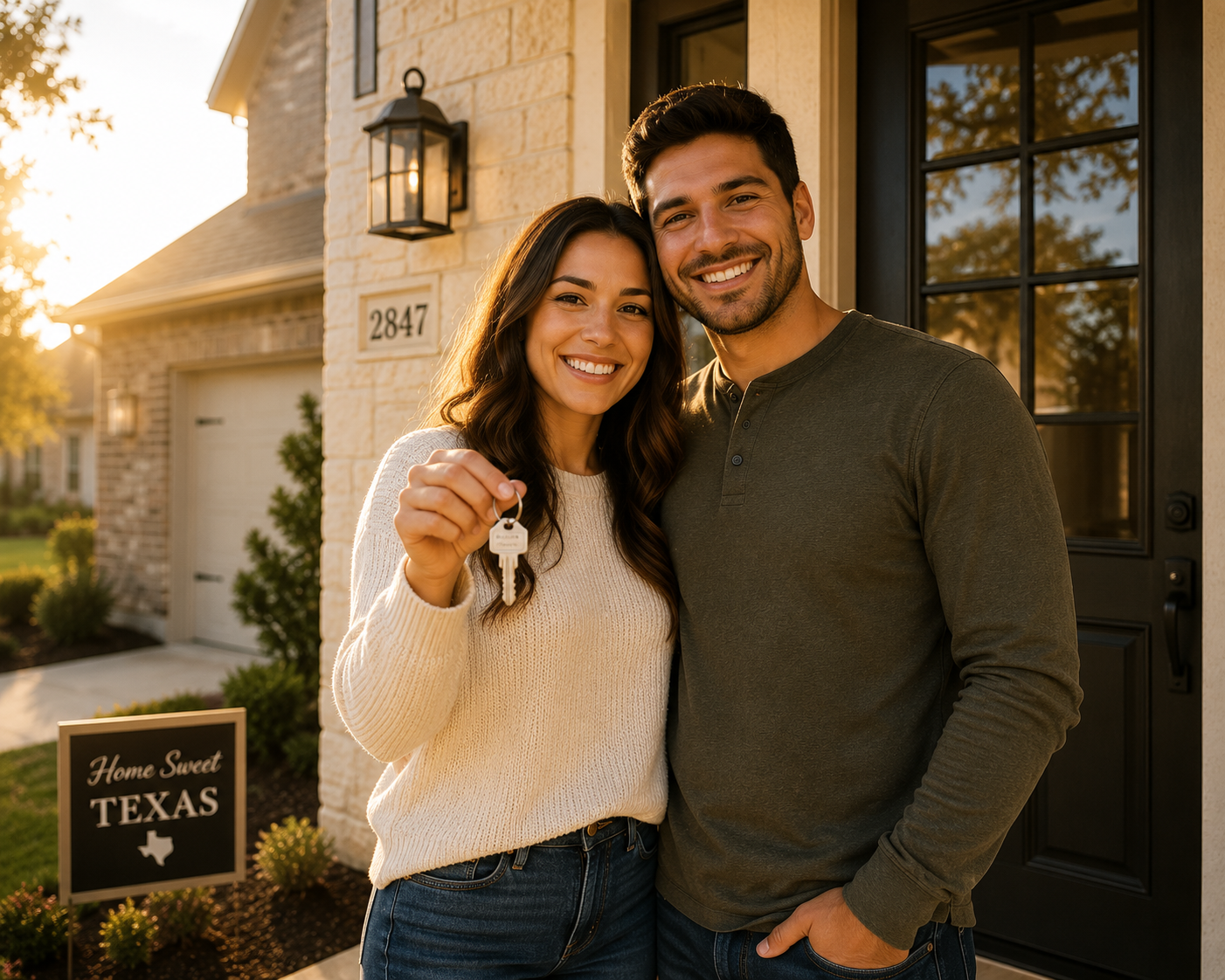 First-time home buyers receiving keys to their new home in Dallas Fort Worth Texas — ADT Property Partners DHS Realty