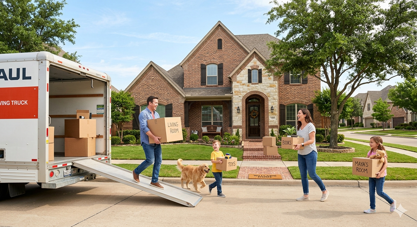 Family relocating to Dallas Fort Worth North Texas and moving into their new home — ADT Property Partners DHS Realty