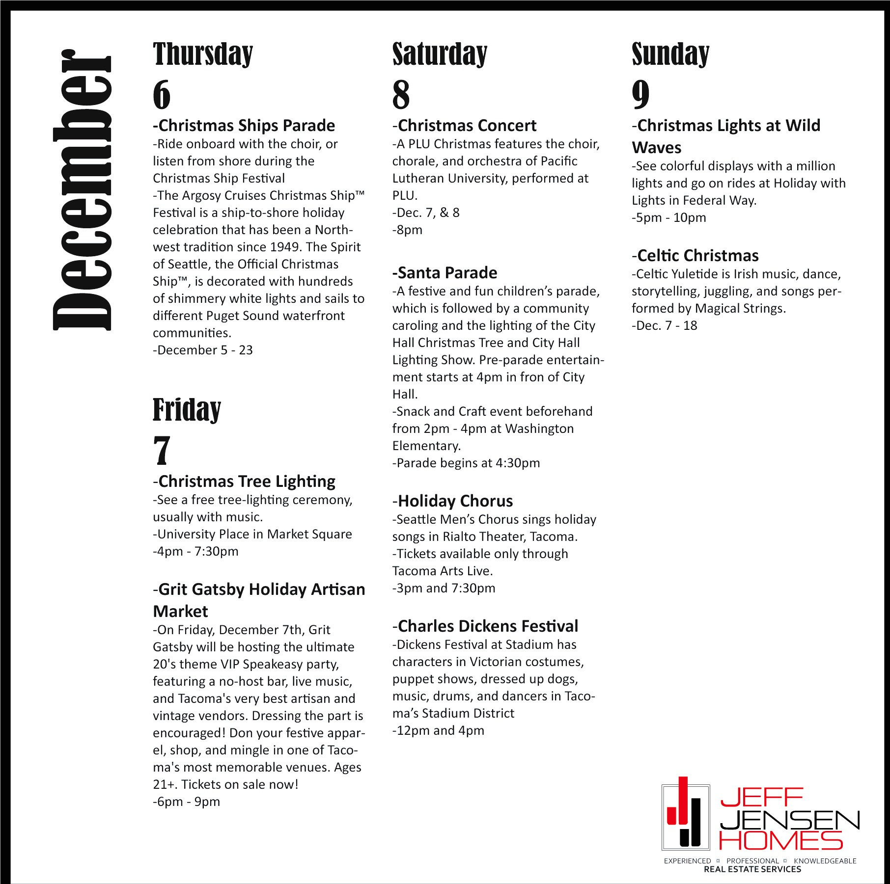 Tacoma Area Events - December 6 - 9 header image.
