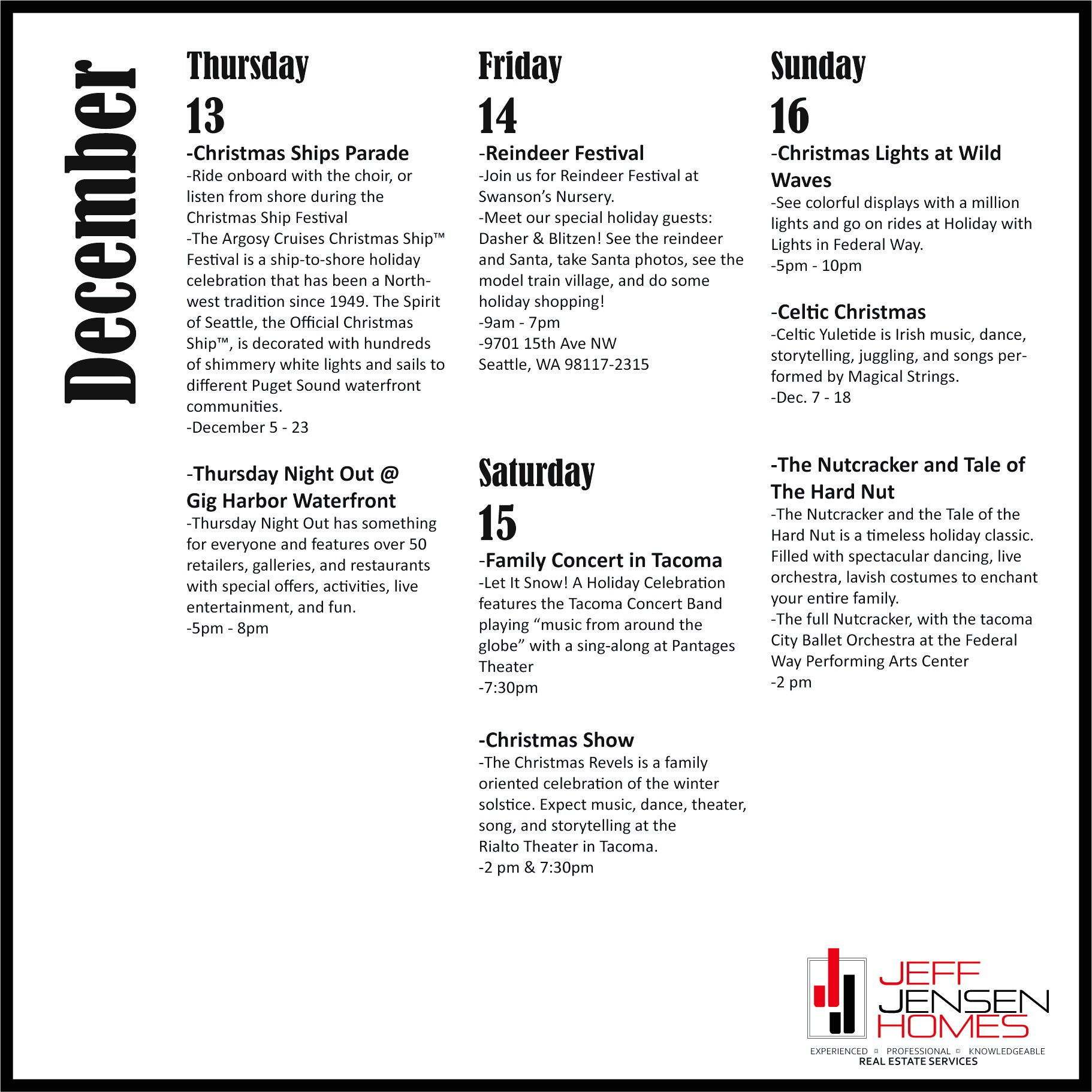 Tacoma Area Events - December 13-16 header image.