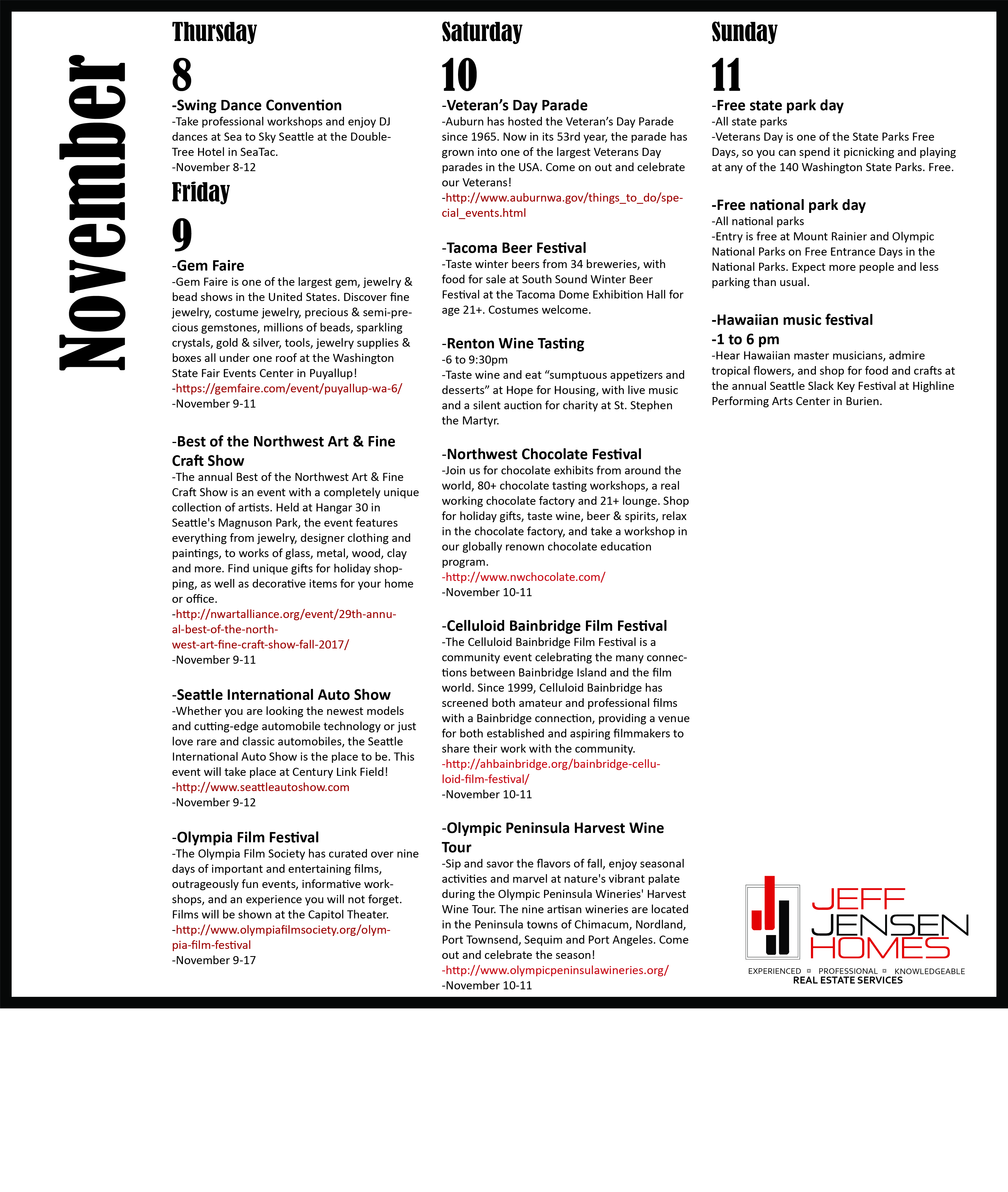 Tacoma Area Events - November 8th-11th header image.