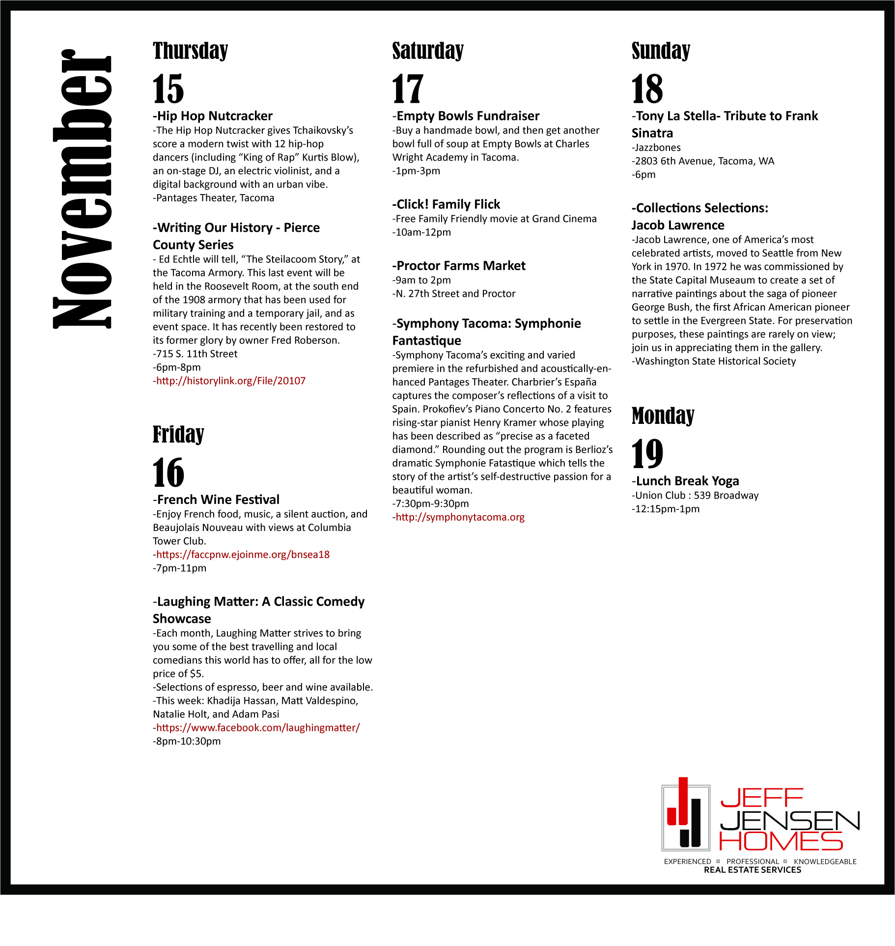 Tacoma Area Events - November 15th-19th header image.