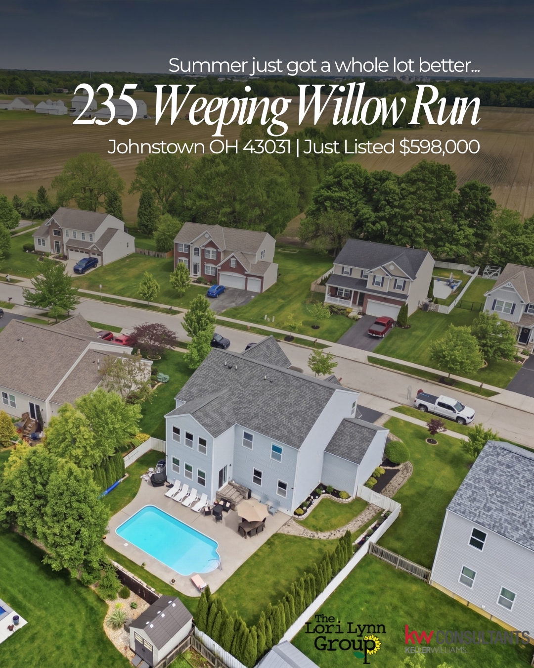 Heated in ground pool in the fenced backyard of a Johnstown Ohio home for sale in the Leafy Dell community