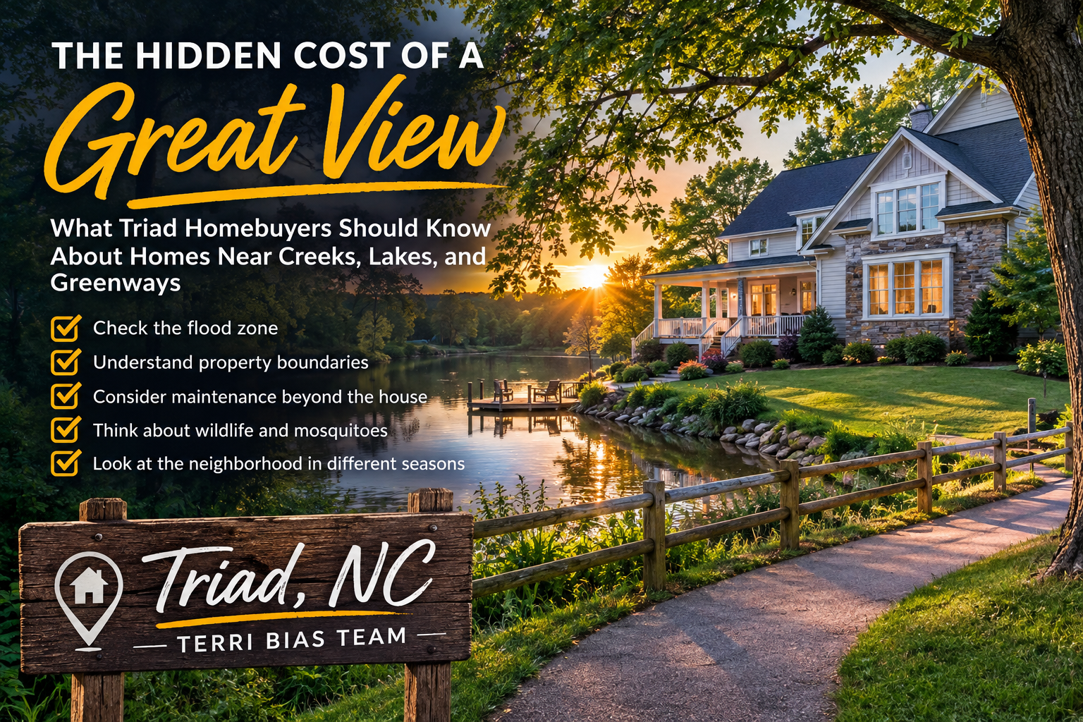 The Hidden Cost of a Great View: What Triad Homebuyers Should Know About Homes Near Creeks, Lakes, and Greenways header image.