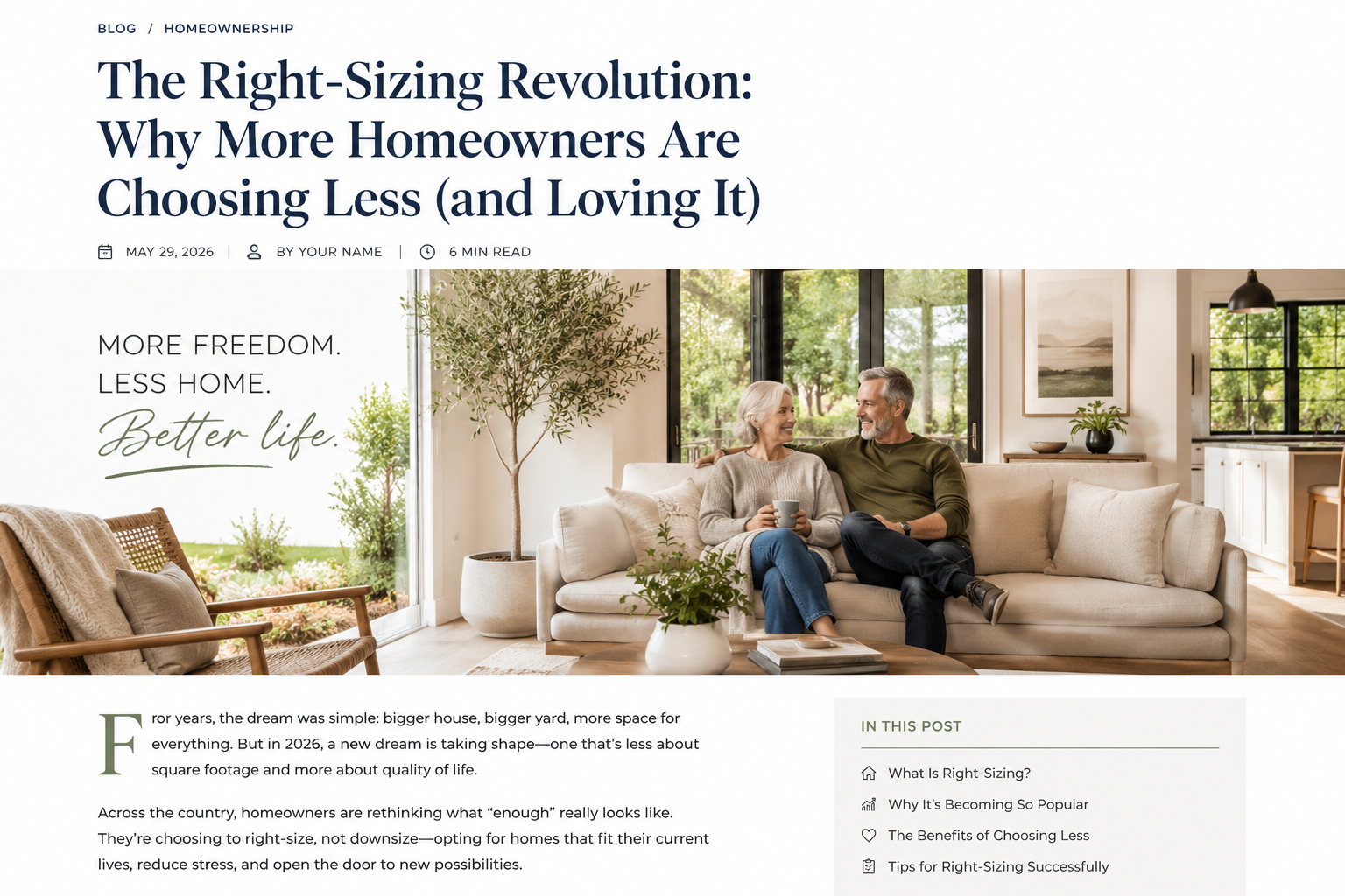 Why More Homeowners Are “Right-Sizing” Instead of Upsizing in 2026 header image.