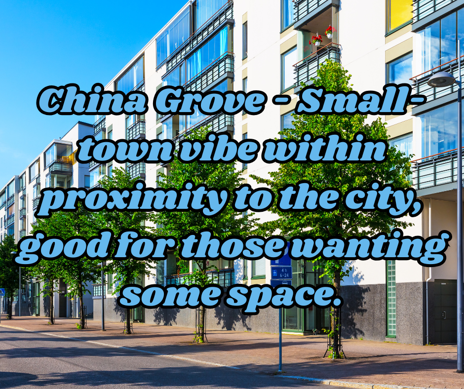 China Grove - Small-town vibe within proximity to the city, good for those wanting some space. header image.