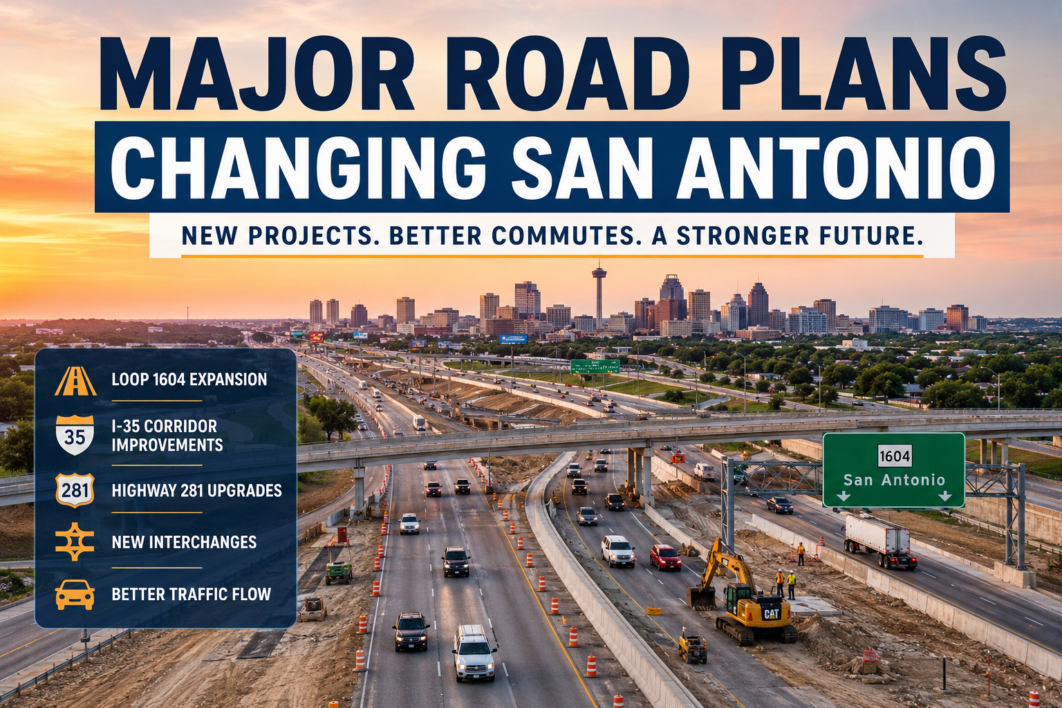 Major Road Projects Coming To San Antonio ; What Residents And Homebuyers need to know. header image.