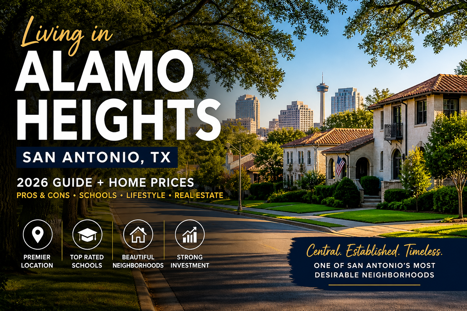 🏡 Living in Alamo Heights San Antonio TX (2026 Guide + Home Prices + Pros & Cons) header image.