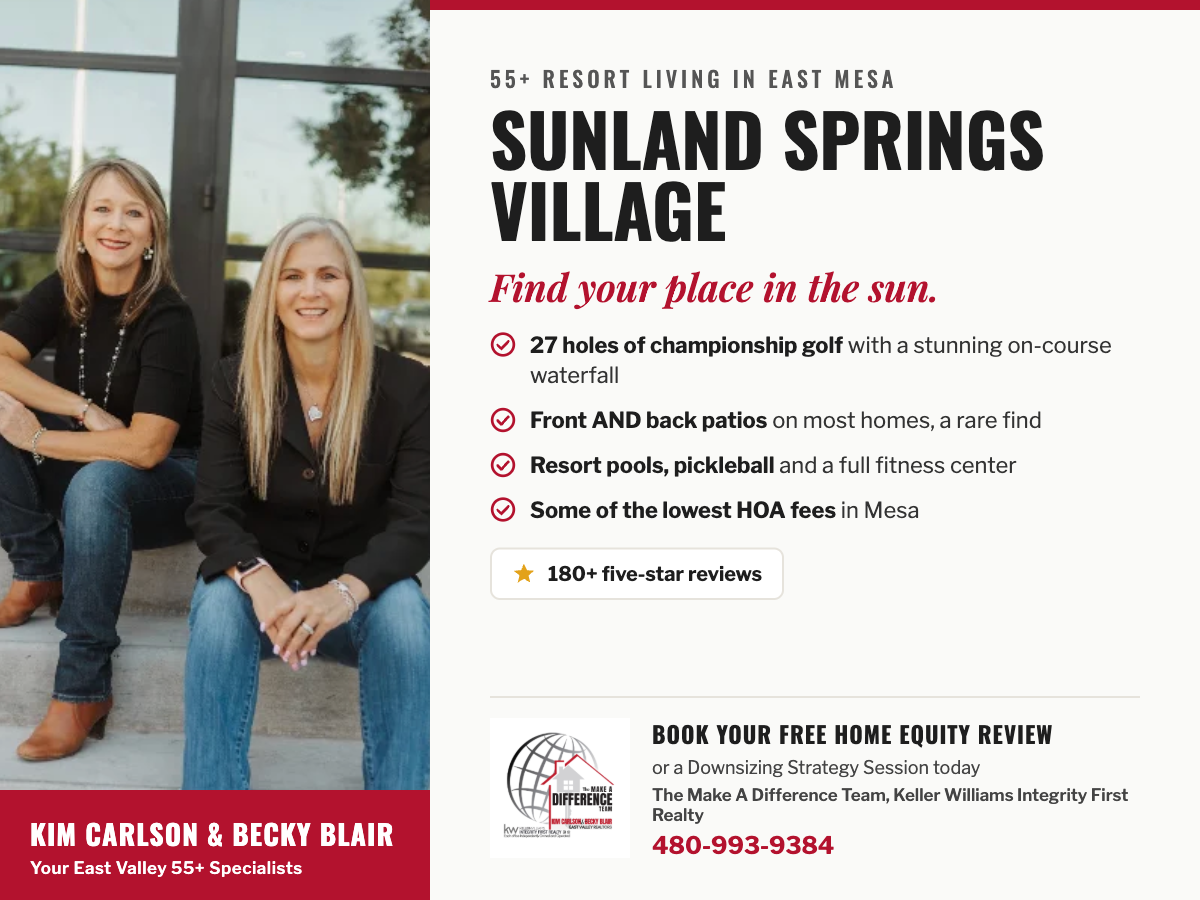 Why Sunland Springs Village Is One of East Mesa's Best 55+ Communities** header image.