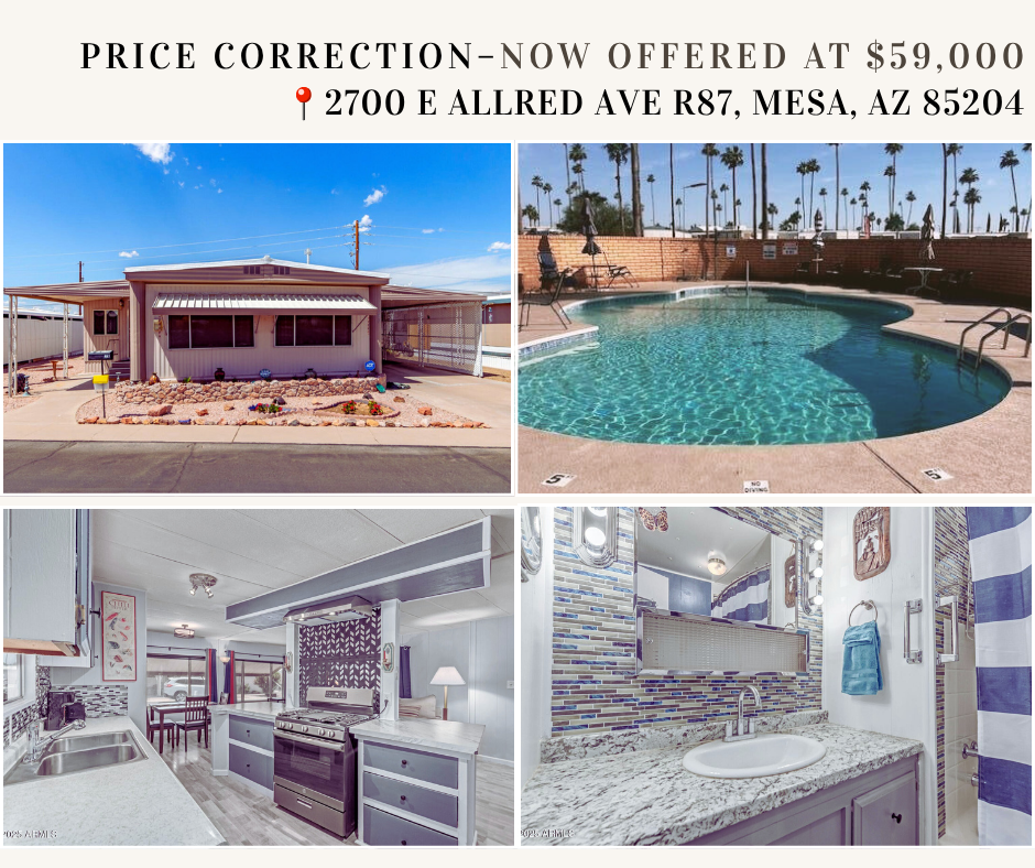 🔻 PRICE CORRECTION – Now $59,000! 🔻 🏡 2700 E Allred Ave R87, Mesa, AZ 85204 header image.