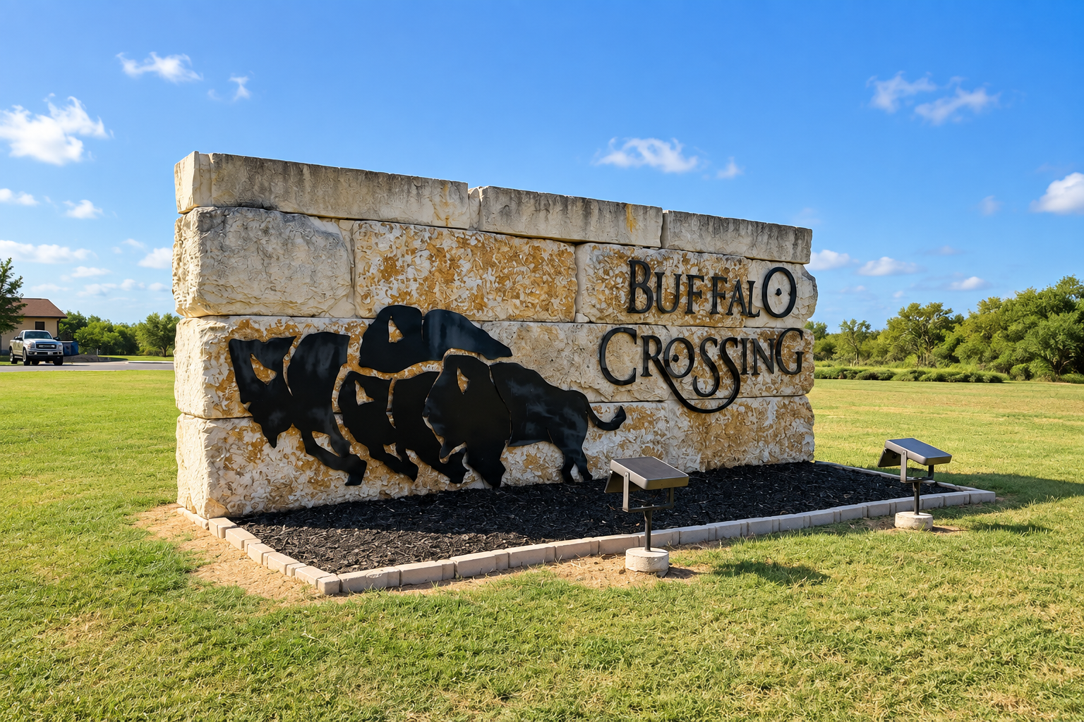 Buffalo Crossing neighborhood entrance in Cibolo, Texas