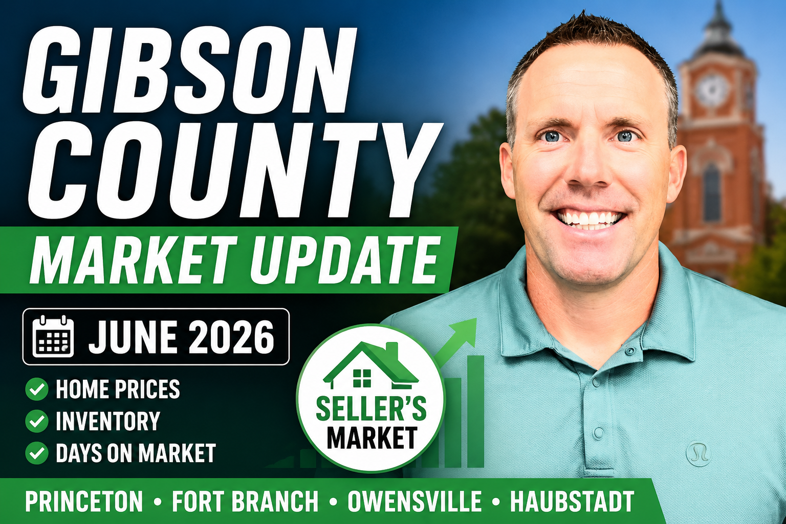 Gibson County Indiana Real Estate Market Update (Princeton, Fort Branch, Haubstadt, Owensville) June 2026 header image.