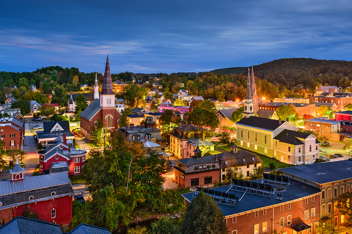 Photo of a town at night from above