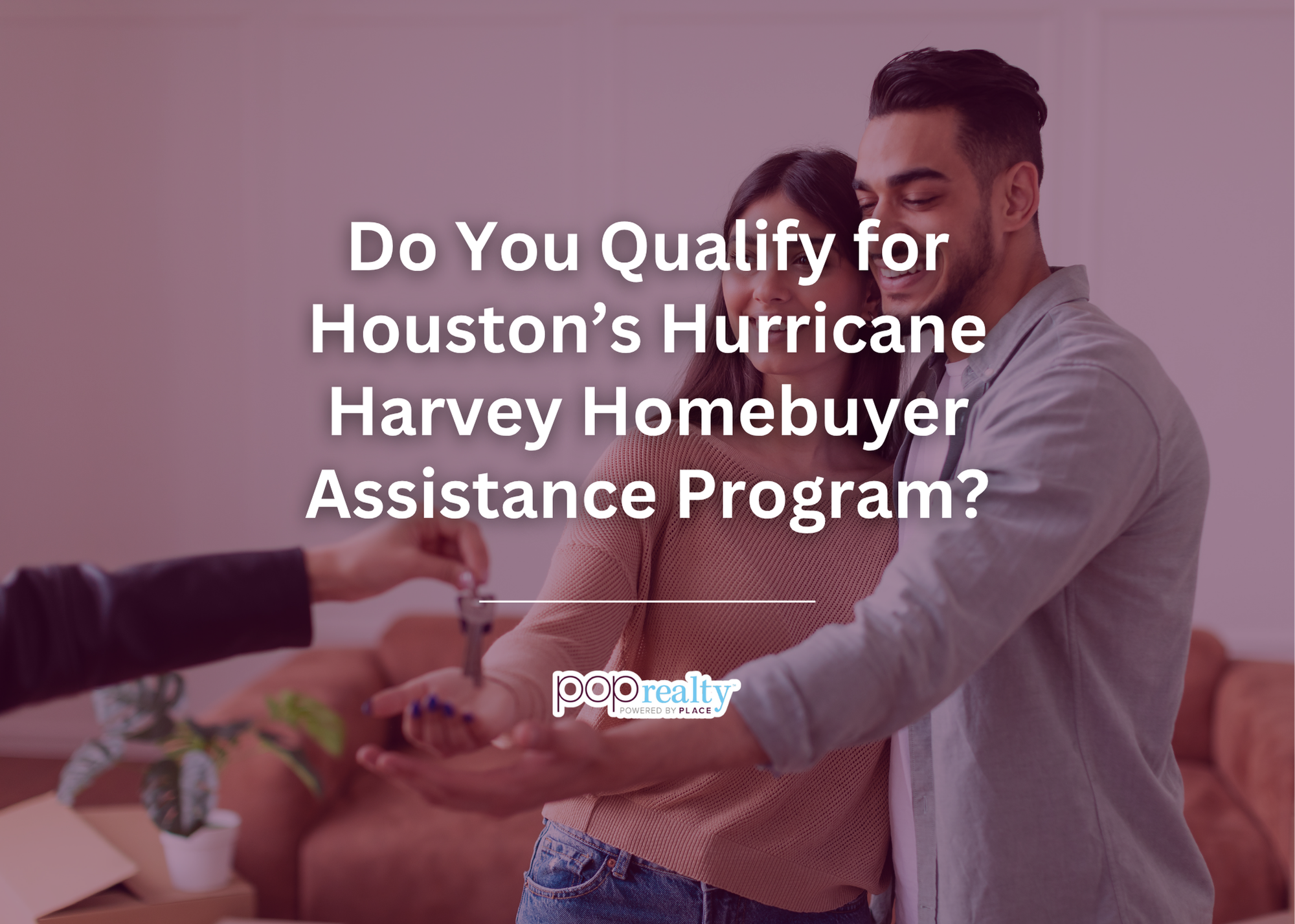Excited couple receiving keys to their first home in Houston through the Hurricane Harvey Homebuyer Assistance Program