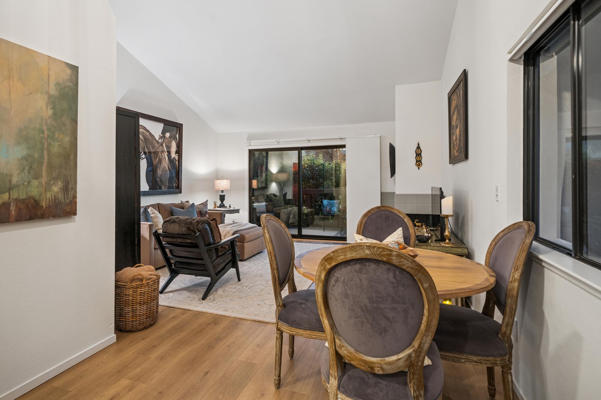 Open dining and living area at 45 Corte Real #1 in Greenbrae