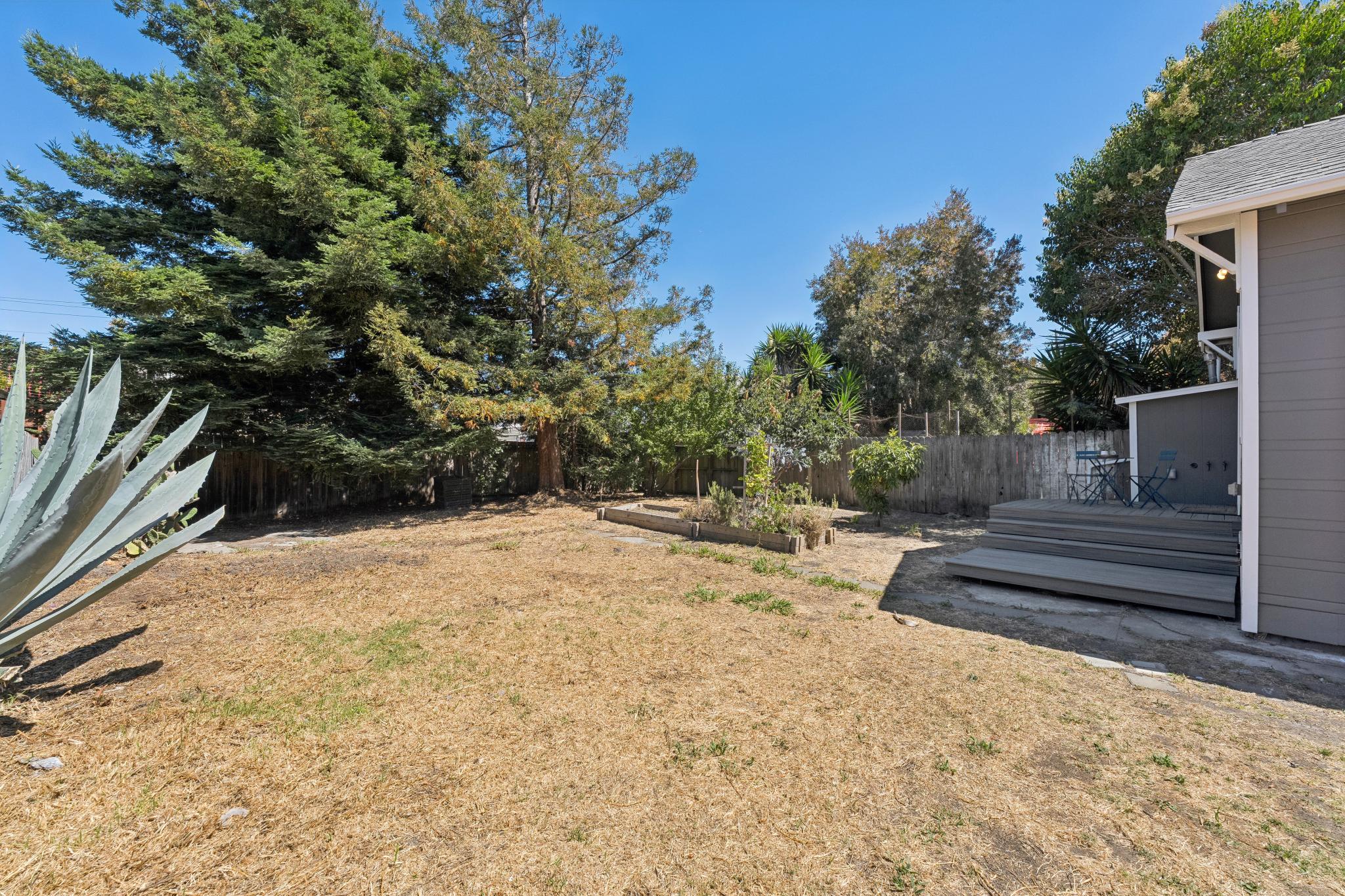 Backyard at 220 Marina Way in Richmond with mature trees and open yard space