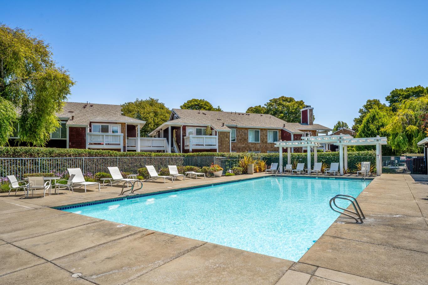 Community swimming pool at Marina Lakes in Richmond, California