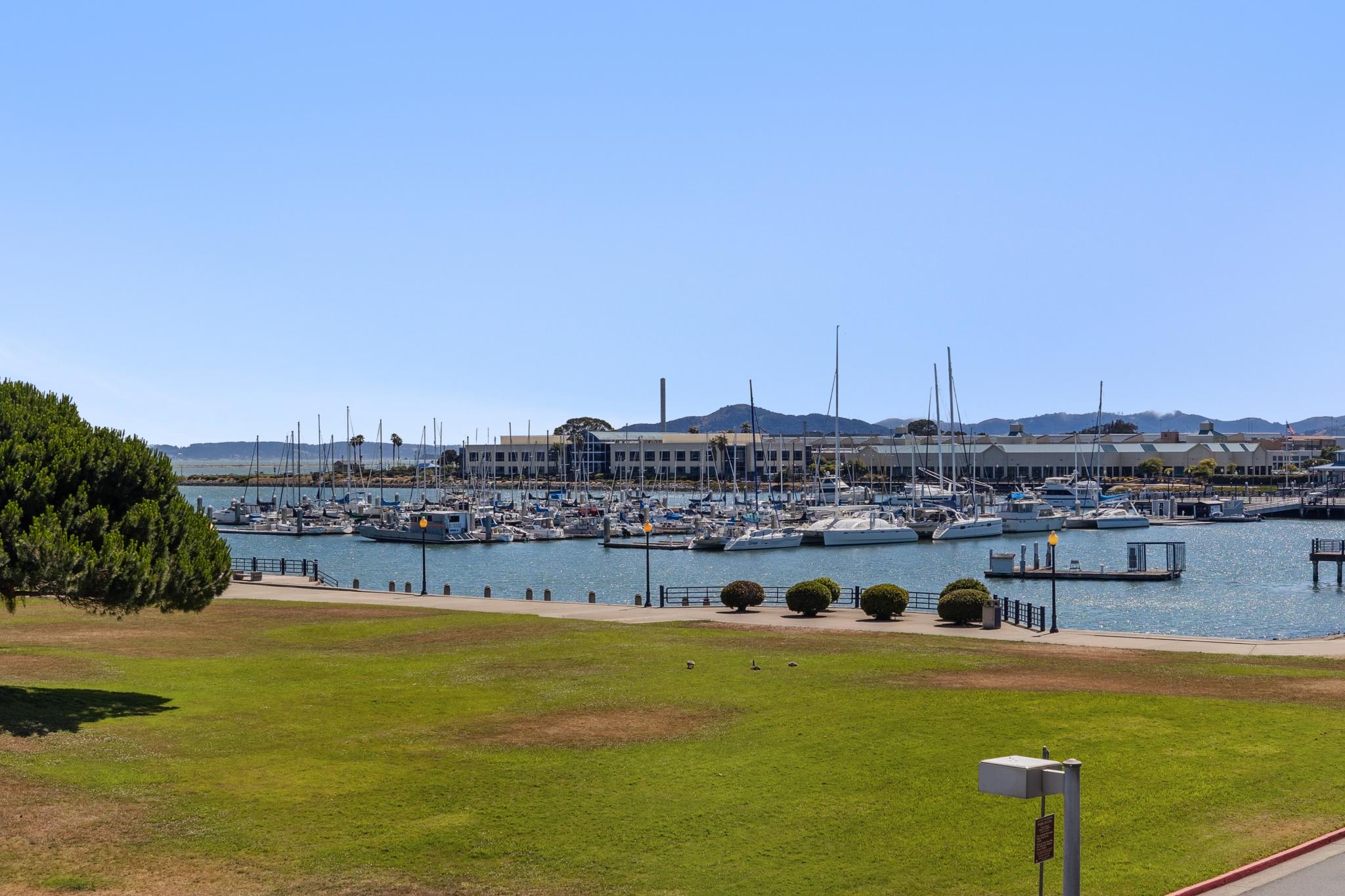 Marina and waterfront view from 1205 Melville Sq #304 in Richmond, California