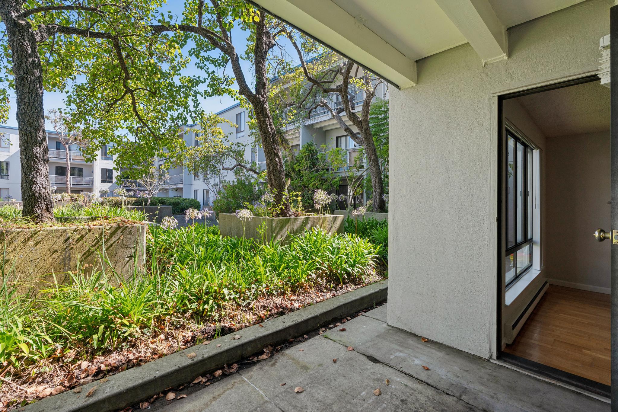 Courtyard-facing patio at 9 Commodore Dr A207 in Emeryville, California