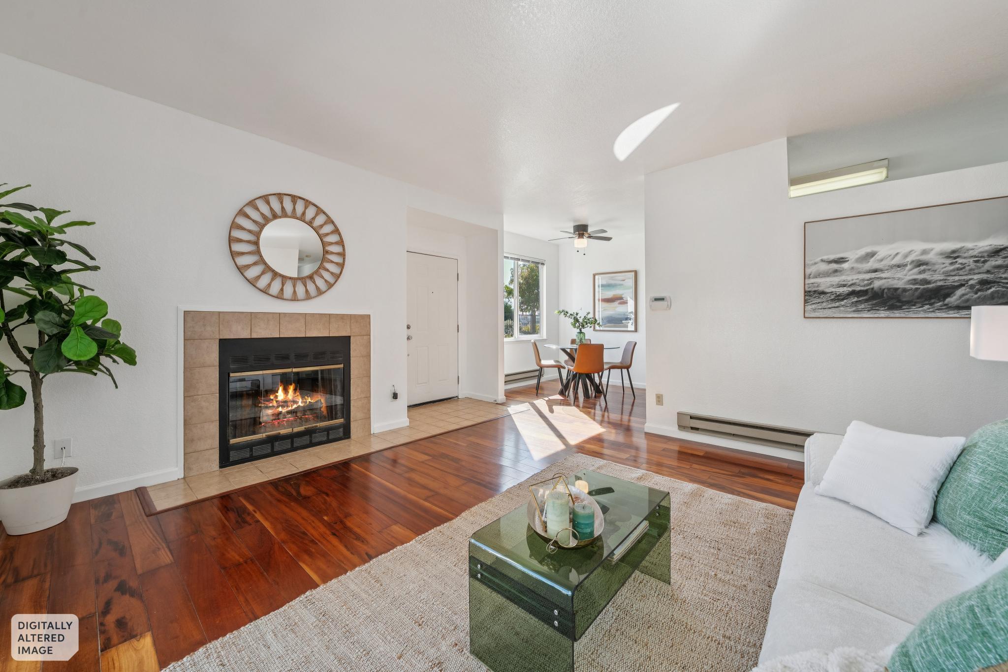 Living room with fireplace at 183 Schooner Ct, Marina Bay, Richmond