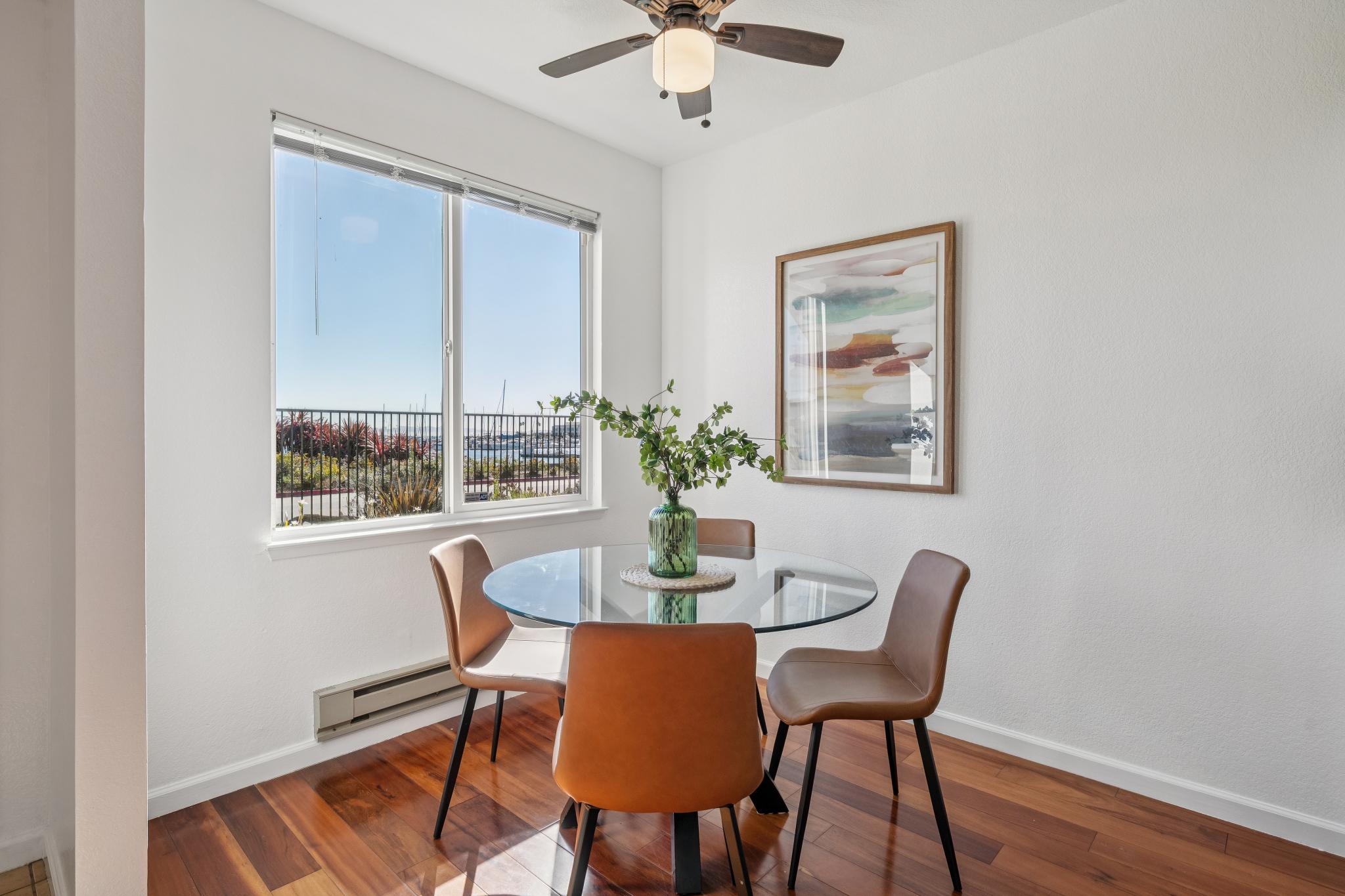 Dining area with marina outlook at 183 Schooner Ct, Marina Bay, Richmond