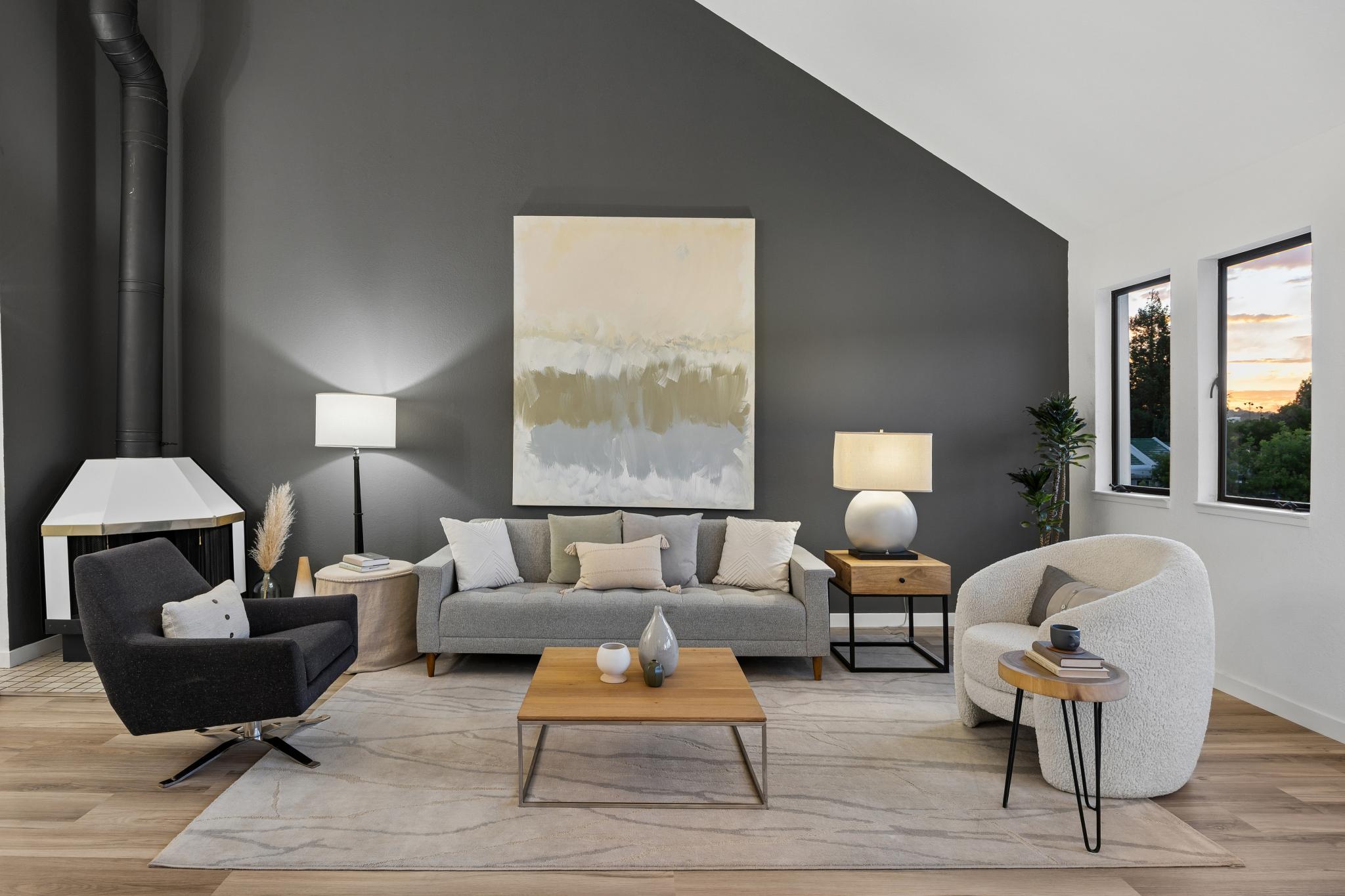 Soaring vaulted ceiling and fireplace at 36 Mozden Ln in Pleasant Hill, California