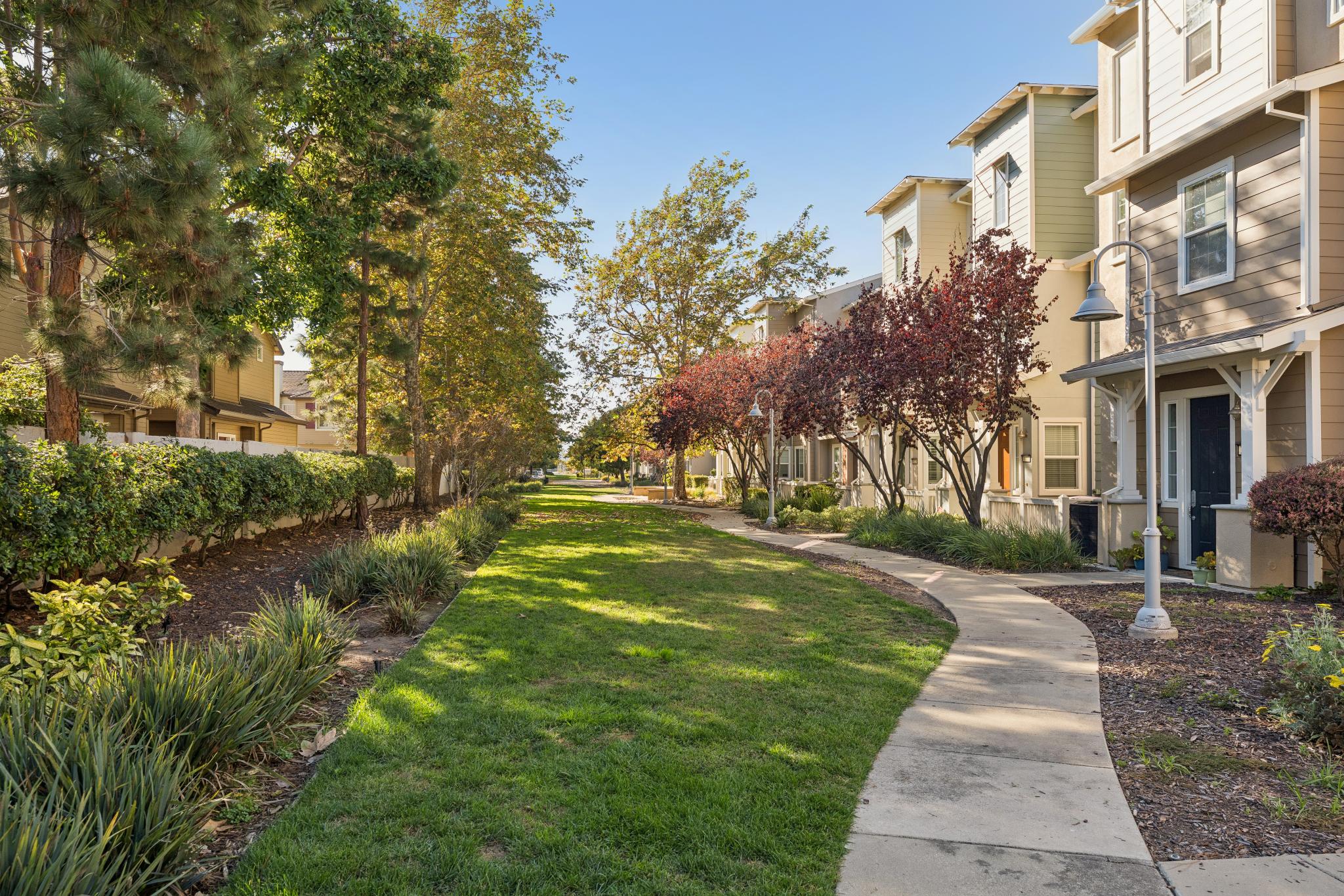 Landscaped path and green space in the Marina Bay community in Richmond, California