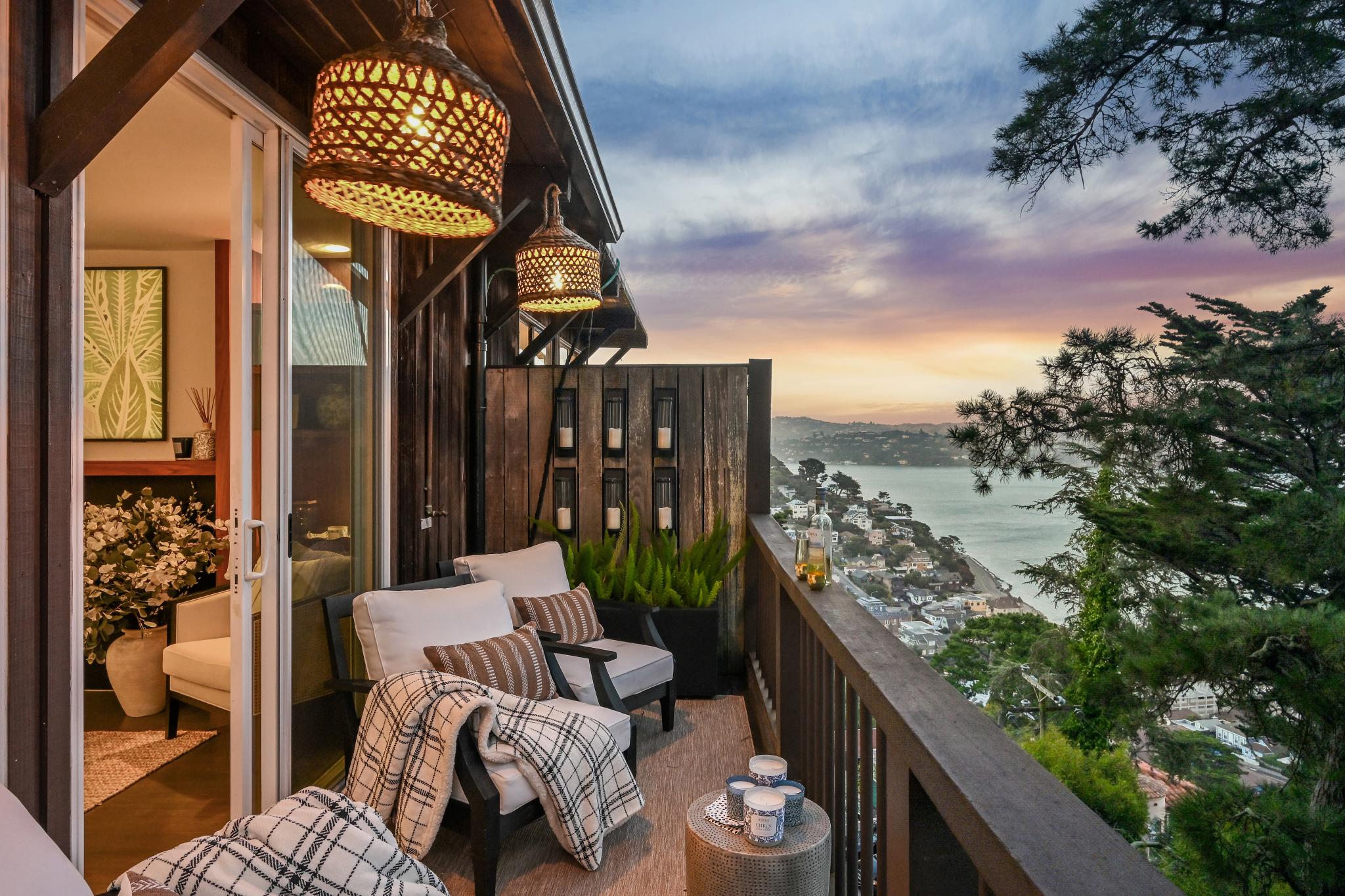 Covered deck with Bay view at 103 Marion Ave in Sausalito, CA