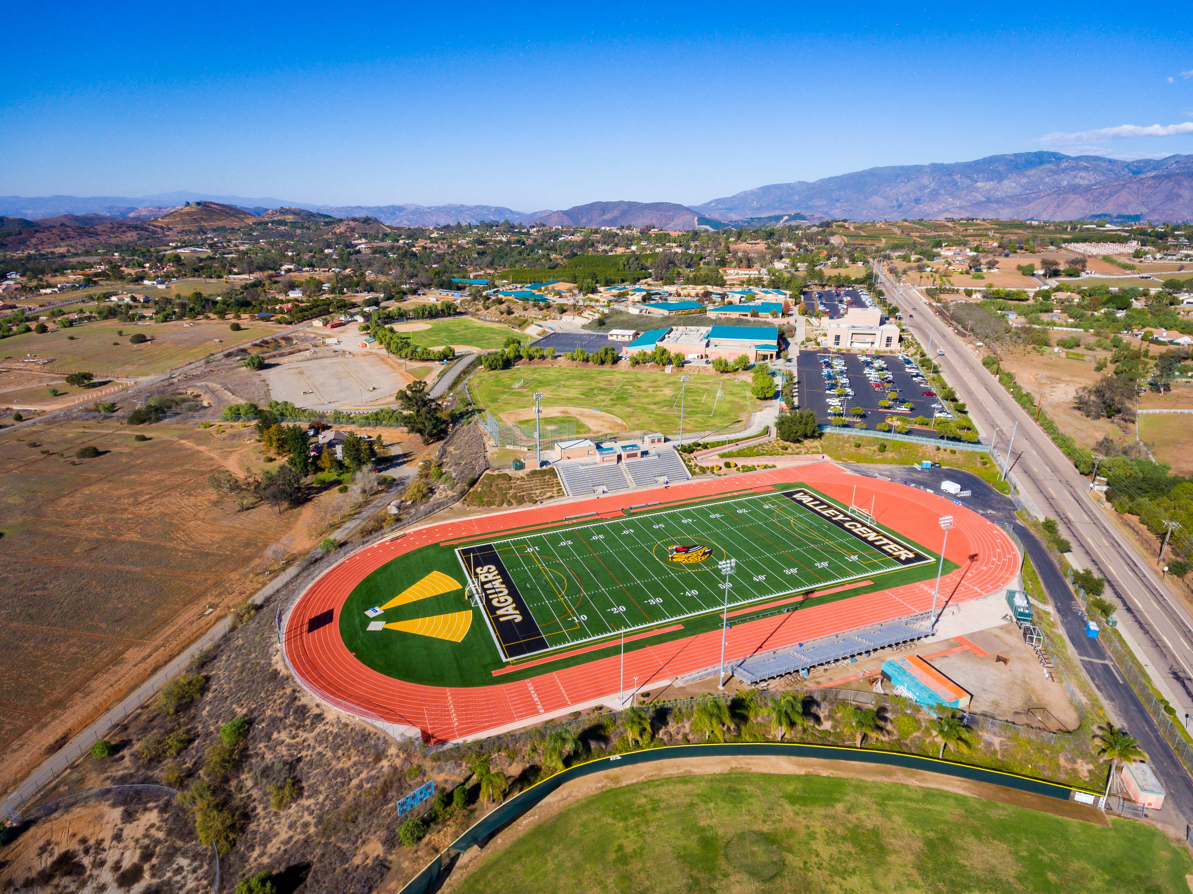 Aerial view of Valley Center, California homes and ranch land
