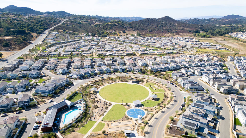 Park Circle master-planned community in Valley Center California with parks and homes