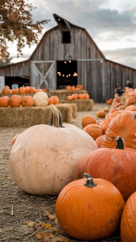 Pumpkin patch in Lancaster, Ohio with hay bales, gourds, and fall decorations.