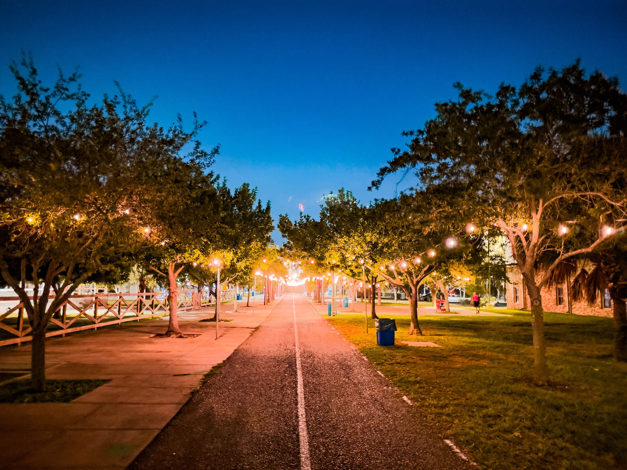 McKinney Texas historic downtown square string lights evening