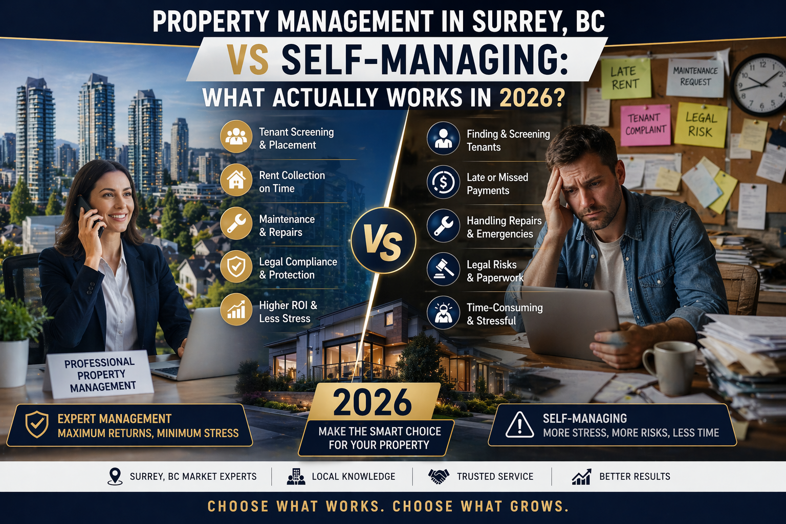 Property Management in Surrey, BC vs Self-Managing: What Actually Works in 2026? header image.
