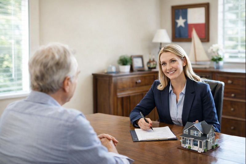 Buyer and agent consulting in office