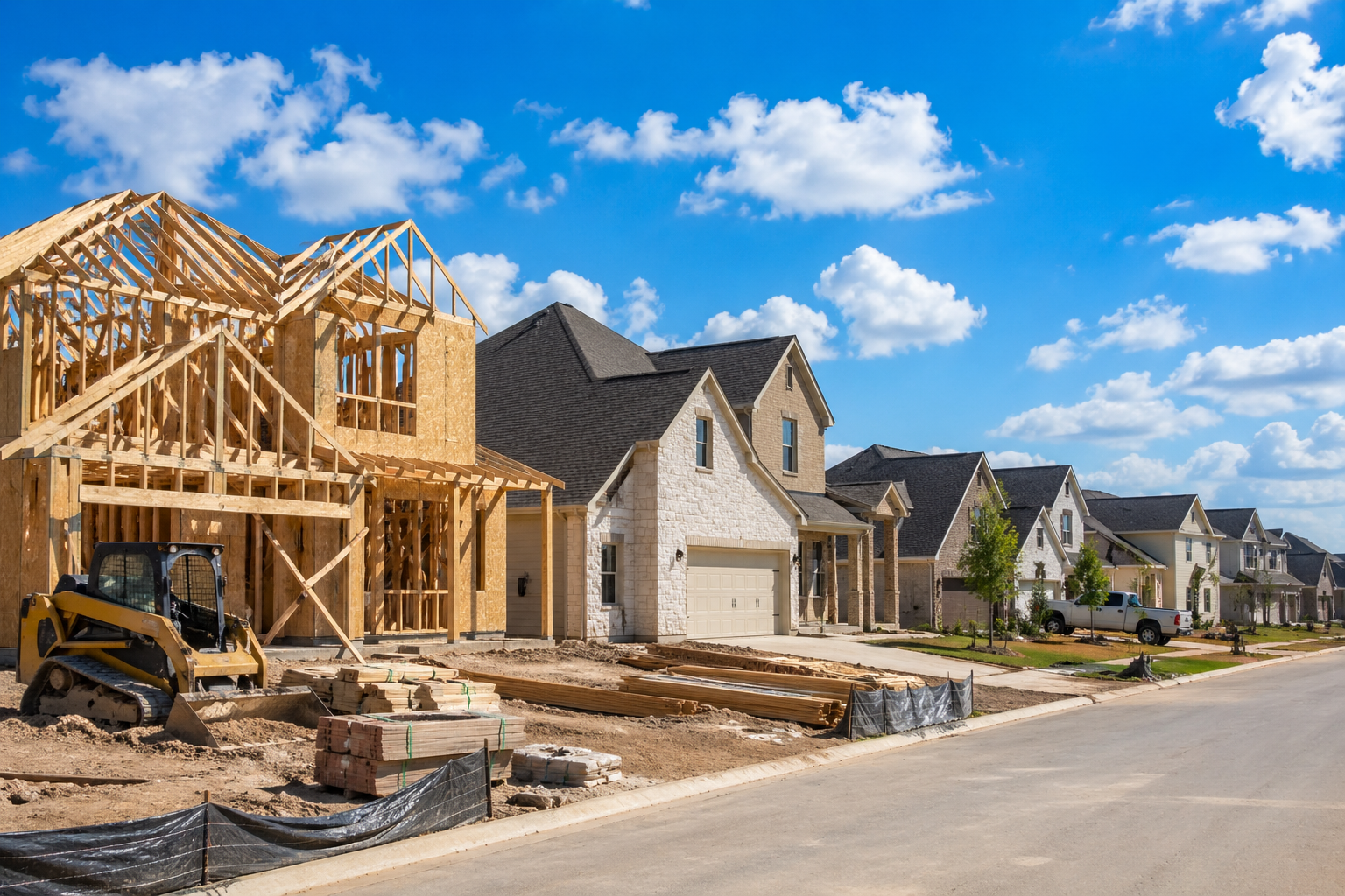 New construction homes being built in Texas City Texas residential neighborhood