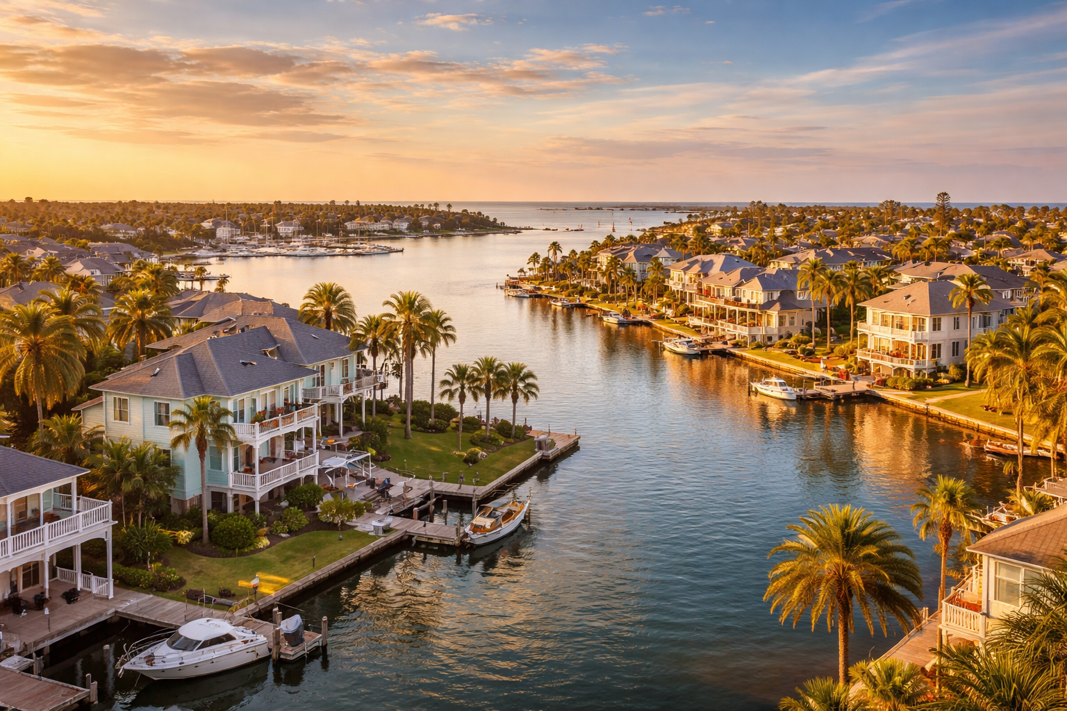 Luxury waterfront homes on canal