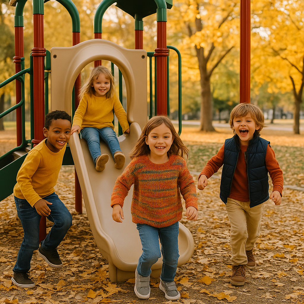 image of Kids playing in a leafy playground