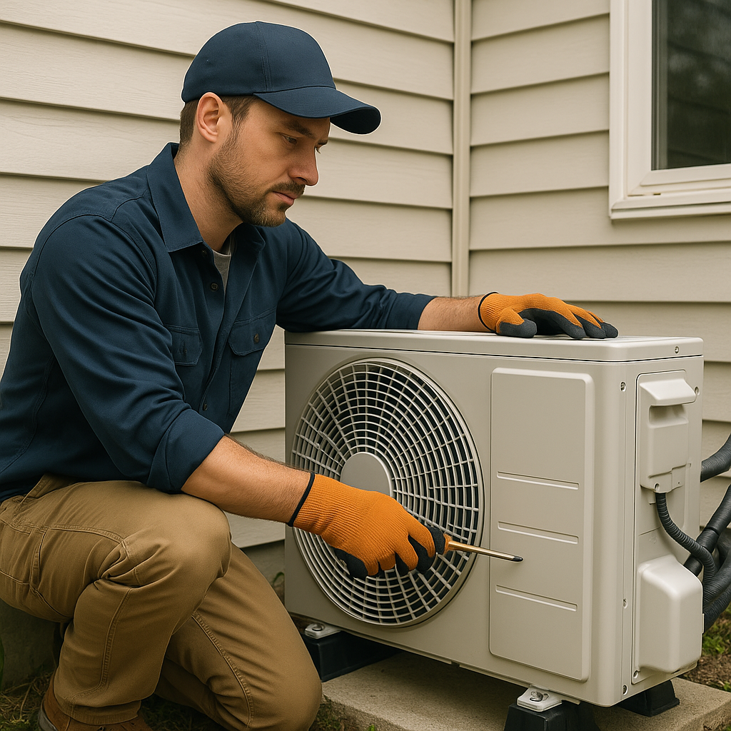 image of Contractor installing a heat pump