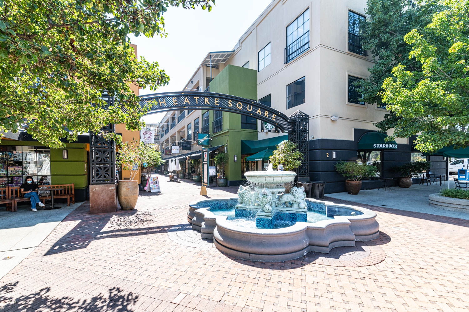 View of fountain in front of Theater Square