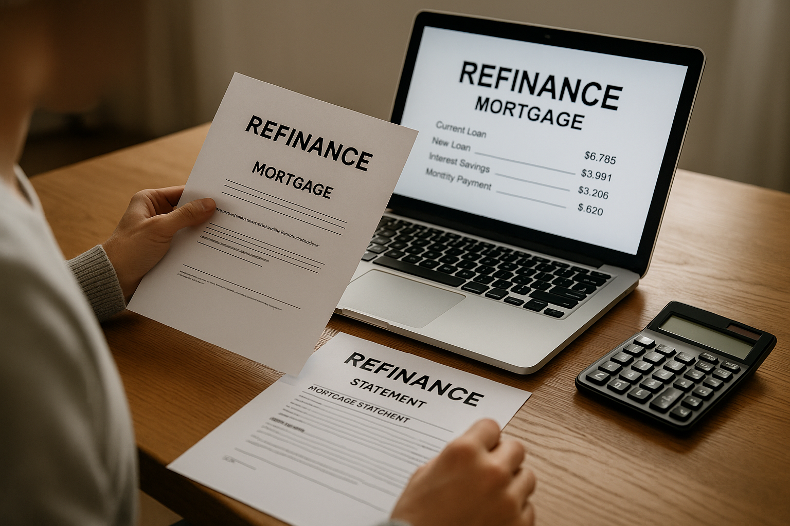 Image of homeowner reviewing refi info on laptop