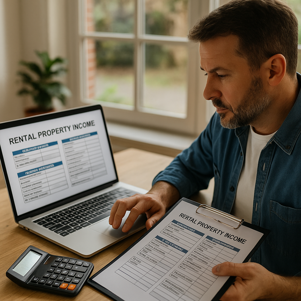 Image of Investor looking at rental income spreadsheet