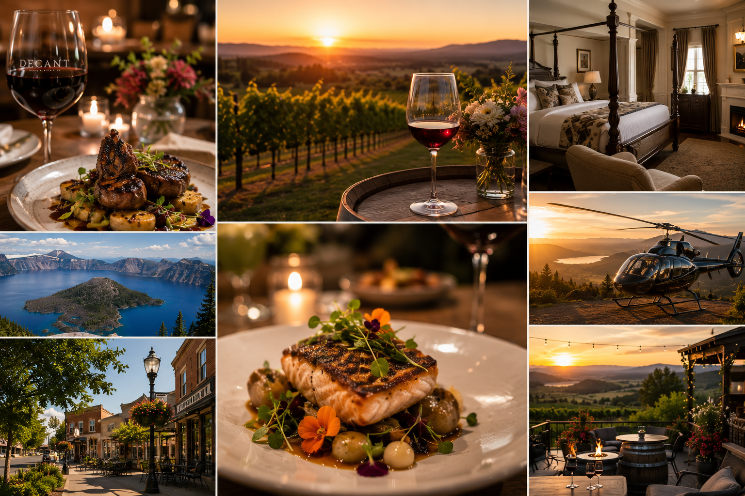 Collage of photos showing a luxury weekend in the Rogue Valley area of Oregon