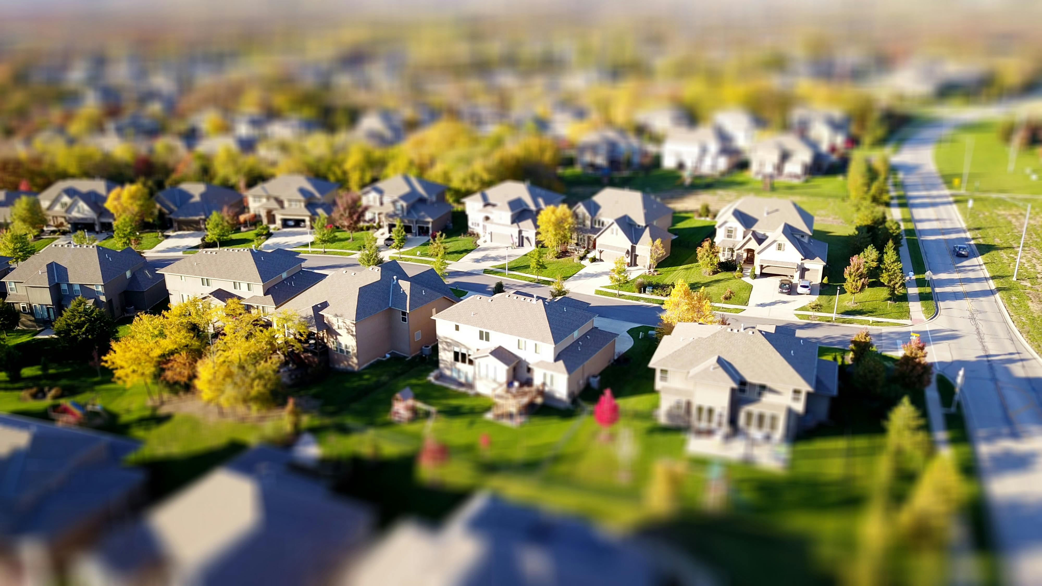 Aerial view of a suburban neighborhood