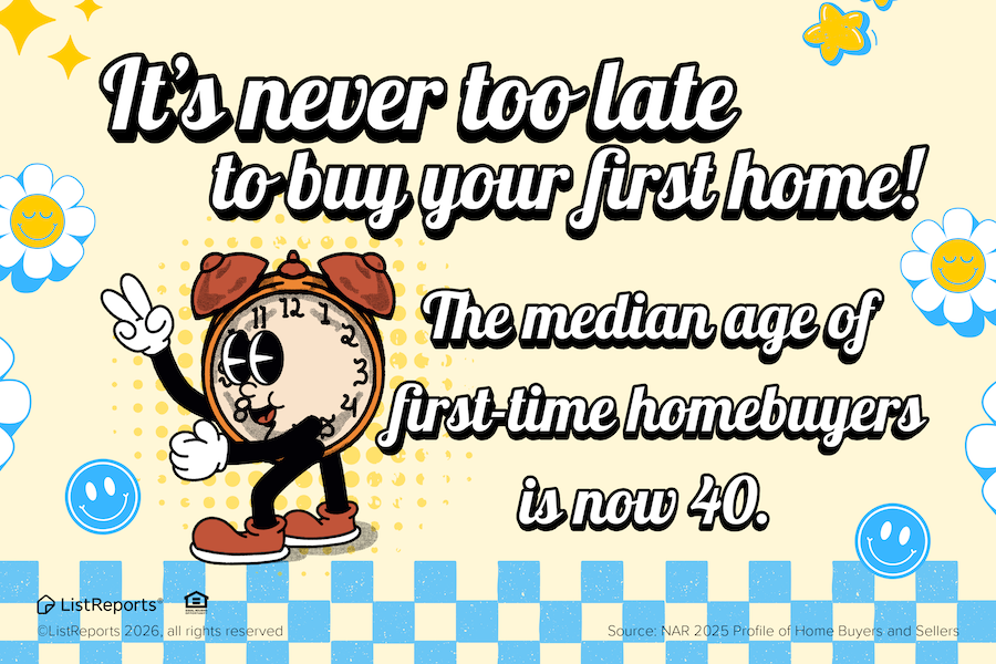 Never too late to buy your first home header image.