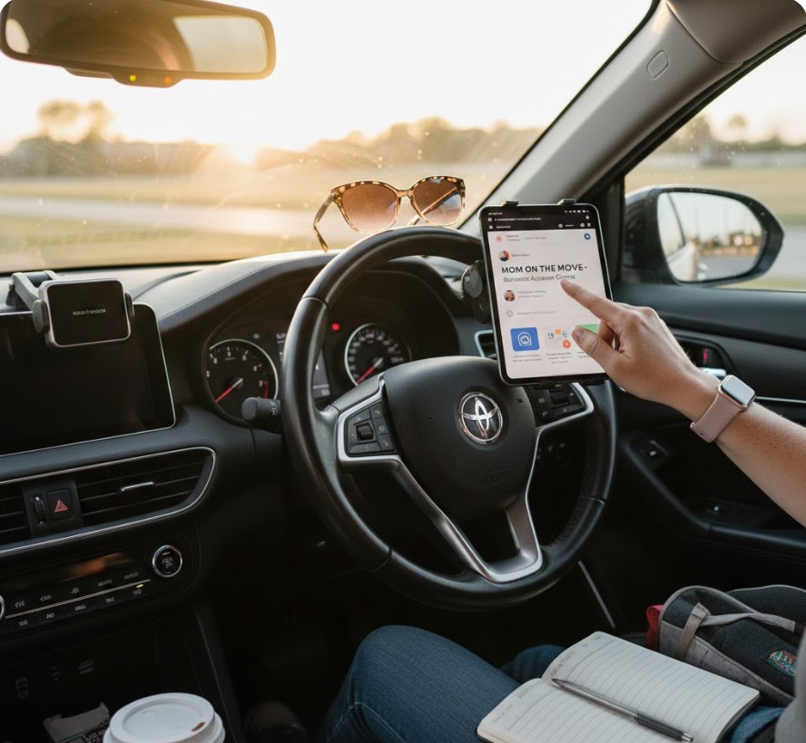 Top 10 boss-babe podcasts for busy moms on the go header image.