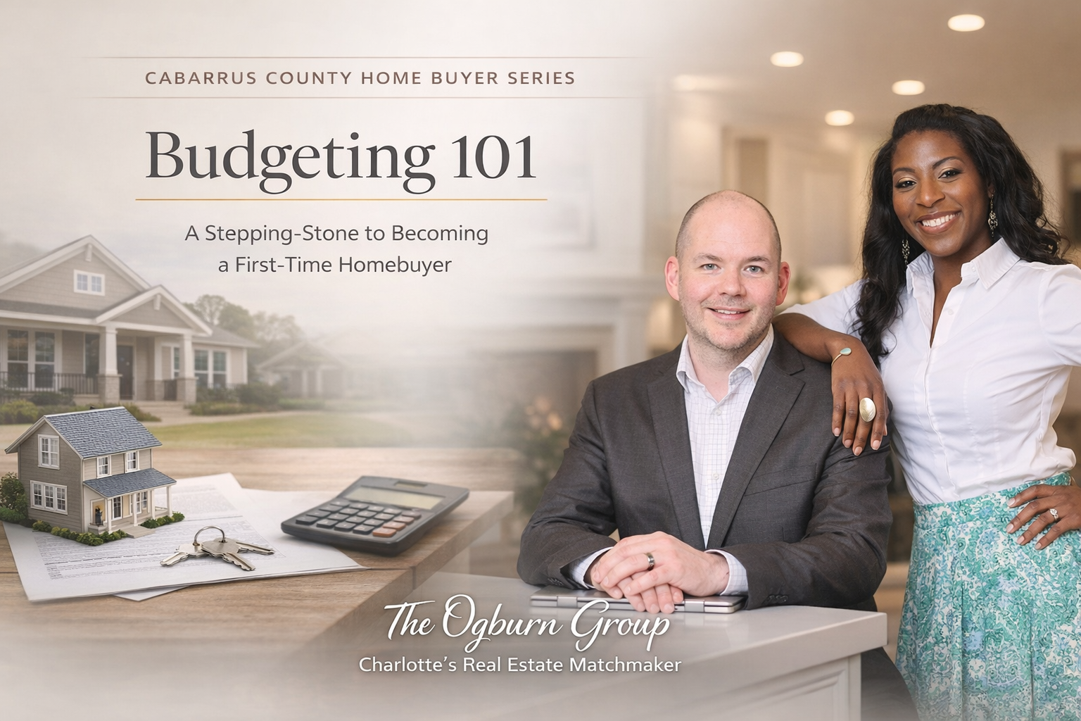 A supportive real estate agent in Kannapolis smiling in front of a new listing.